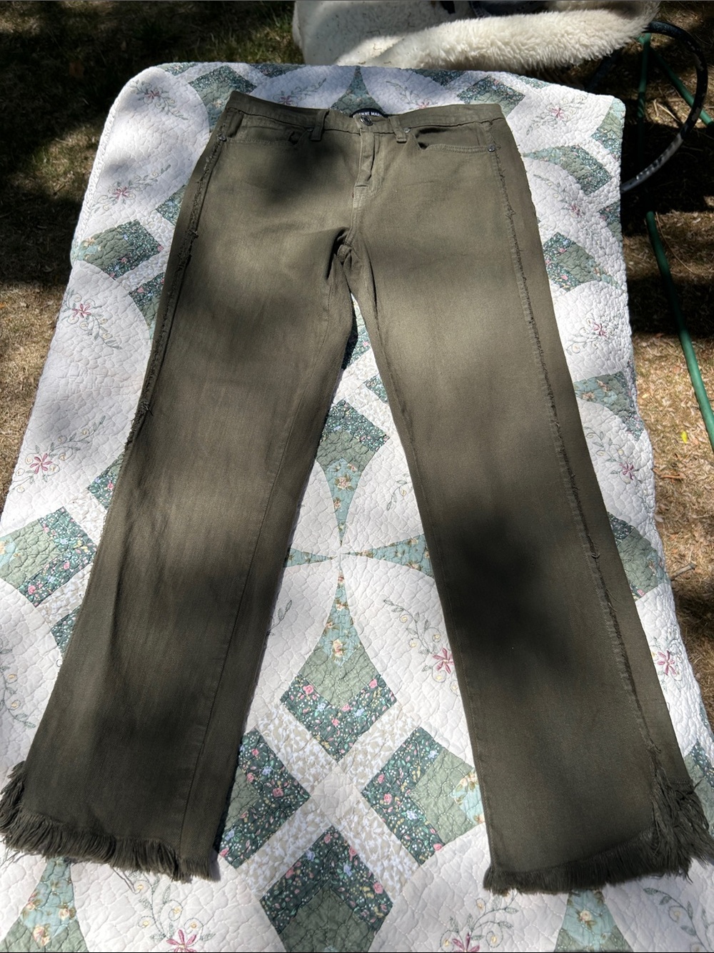 Etienne Marcel Olive Green Frayed Hem Jeans